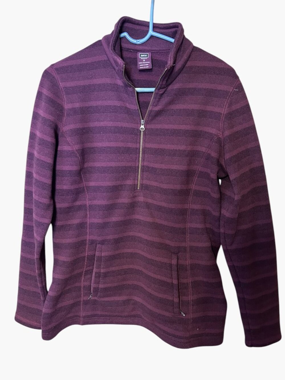 REI Women's Plum Striped Half Zip Mock Neck Fleece Pullover Size M